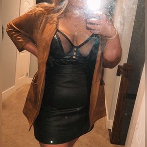 Leather strappy dress with mesh detail